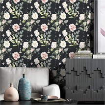 Floralplus Peel And Stick Wallpaper Black Floral Wallpaper Vintage Flower Self - £25.57 GBP