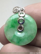 Donut Rich Translucent Green/White Jadeite Jade Pendant w/18K Gold Diamond Bail - £1,210.76 GBP