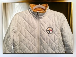 NFL full zip white quilted embroidered puffer coat Pittsburgh Steelers L... - £57.09 GBP