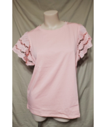 Large Shein Pink Scalloped Eyelet Short Flared Sleeve Shirt 42&quot; Chest - £8.67 GBP