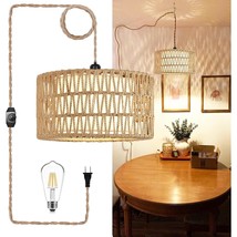 Plug In Pendant Light Hanging Lights With Plug In Cord Hanging Lamp Rattan Boho  - £57.06 GBP