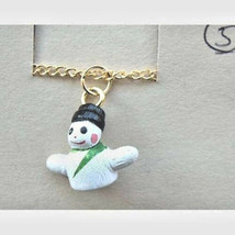 Cute Snowman Pendant Novelty Necklace Tiny Winter Holiday Charm Funky Jewelry - £3.84 GBP