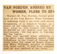 1910 Warner Van Norden Trust Co Owner Robbed Article NY Evening Journal ... - $374.96 MXN