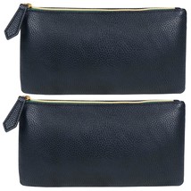 Soft Faux Leather Cosmetic Bag, 2Pcs Black Makeup Brushes Zipper Pouch Travel Or - £14.41 GBP