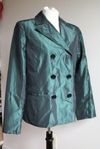 Jones New York M Metallic Green Button Front Blazer Jacket Double Breasted - £20.96 GBP