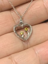 Vintage Anson Sterling Silver Heart Yellow  Color Rhinestones 18&quot; Necklace - £27.97 GBP