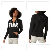 PINK Victoria Secret Everyday Zip Up Hoodie Jacket Size XS Black White Sans Logo - $14.58