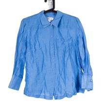 Coldwater Creek Blouse PL Womens Petite Blue Button Dress Shirt Linen Si... - $19.66