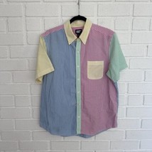 Vintage Searsucker Multicolor Mens Large Button Up Short Sleeve Lands En... - $23.51