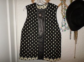 Vintage Fabric and Leather Trim Diamond Print Vest Sz L/XL - £31.15 GBP