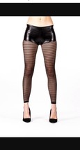 Black Sheer Mesh Horizontal Stripe to Waist Leggings Festival Rave Punk Trousers - £12.22 GBP