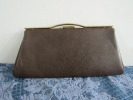 Vintage Brown Faux Leather Clutch Cocktail Handbag 1960s Mad Men Style P... - $14.87