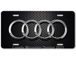 Audi Rings Inspired Art on Black Mesh FLAT Aluminum Novelty License Tag ... - £14.42 GBP