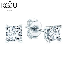 Summer Trend New Moissanite Stud 4.5mm/5.5Princess Cut Real Silver Earrings 925  - £90.51 GBP
