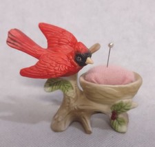 Ardalt Red Cardinal Pin Cushion Nest Tree Figurine Porcelain Bisque Mode... - £13.32 GBP