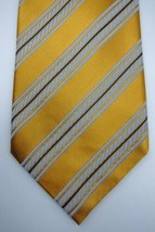 NEW Ermenegildo Zegna Gold W/Silver and Brown Stripes Silk &amp; Cotton Tie ... - £64.73 GBP