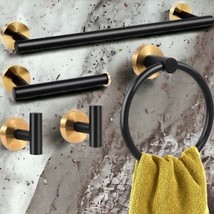 Bathroom Hardware Set 5-Piece Black &amp; Gold 16”Towel Rack Toilet Paper Bar Hanger - £14.85 GBP