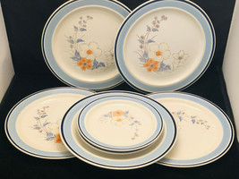 Stoneware Japan 5 Dinner Plates 2 Bread Plates Floral Design 7 PC - £33.25 GBP