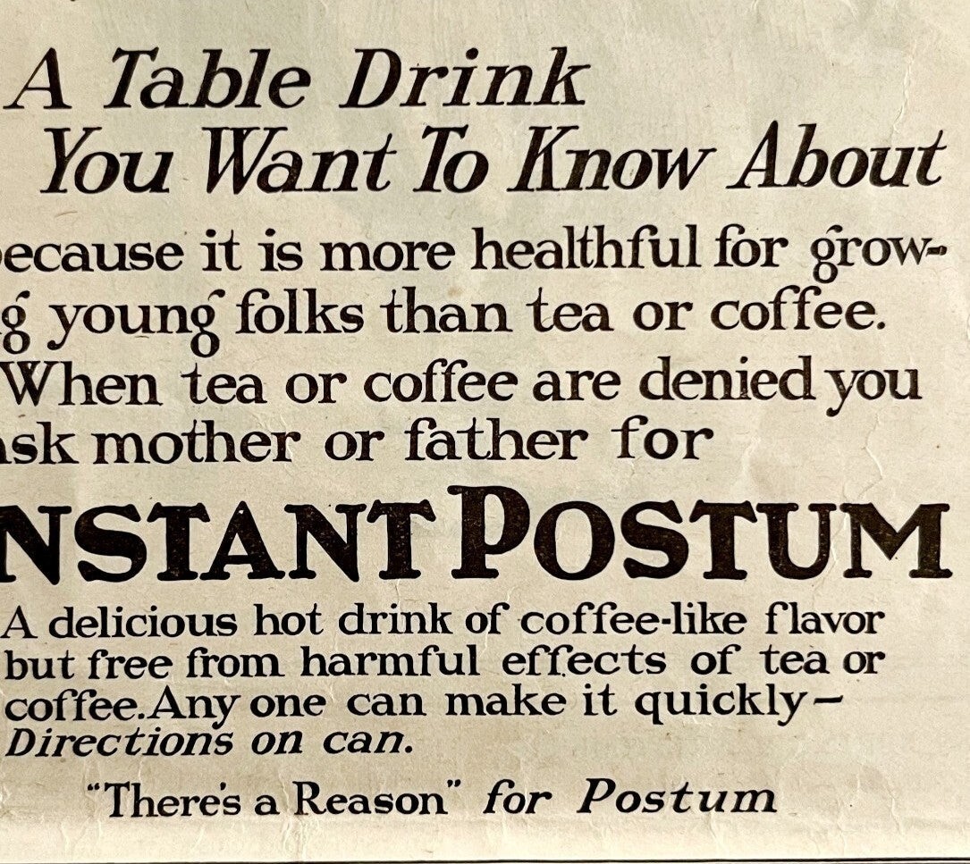 1920 Instant Postum Table Drink Advertisement Beverage Ephemera - $19.99