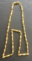 Vintage 1980&#39;s Kenneth Lane Necklace Bamboo Gold Link Chain, Signed Metal Tag - £58.99 GBP