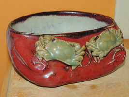 Chinese Mud Man Men pot 7.5&quot;x6&quot; oxblood celadon crab crabs bonsai Mudman Antique - $202.49