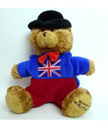 Glorious Britain Black Derby Hat Brown Bear 9&quot; Plush Toy Souvenir - £11.03 GBP