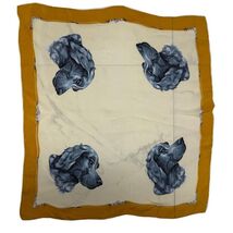 1950s VTG Irish Setter Dog Silk Charmeuse Scarf Yellow Gold Grey 30x30 - $42.77