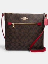 NWT COACH C1554 Rowan File Bag In Signature Canvas &amp; Leather Brown 1941 Red - $158.39