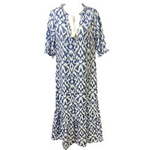 Noracora Dress White Blue Ties Keyhole Maxi Coastal Nautical Vacation Travel SM - £14.18 GBP