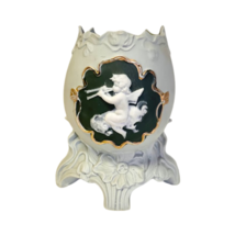 Vintage Lefton Cherub Themed Cracked Eggshell Vase Green  - $35.00