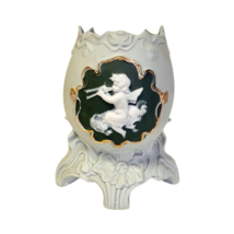 Vintage Lefton Cherub Themed Cracked Eggshell Vase Green  - £26.16 GBP