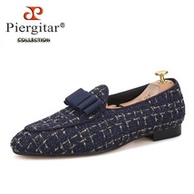 new navy color fabric Belgian loafers with bowtie design handcrafted slip-on men - £199.67 GBP