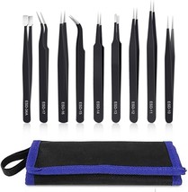 9PCS Tweezers Set Upgraded Anti Static Stainless Steel of Tweezers for Electroni - £22.49 GBP