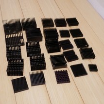 Lot of 25 Vintage Black Aluminum CPU Heat Sinks Various Sizes (2.6 lbs) - £18.38 GBP