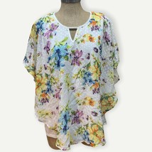 NY Collection Women&#39;s Plus Size Printed Clip-Dot Poncho Top White/Floral 2X - £12.60 GBP