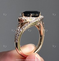 4Ct Marquise Simulated Black Spinel Halo Engagement Ring 14K Yellow Gold Plated - £46.17 GBP