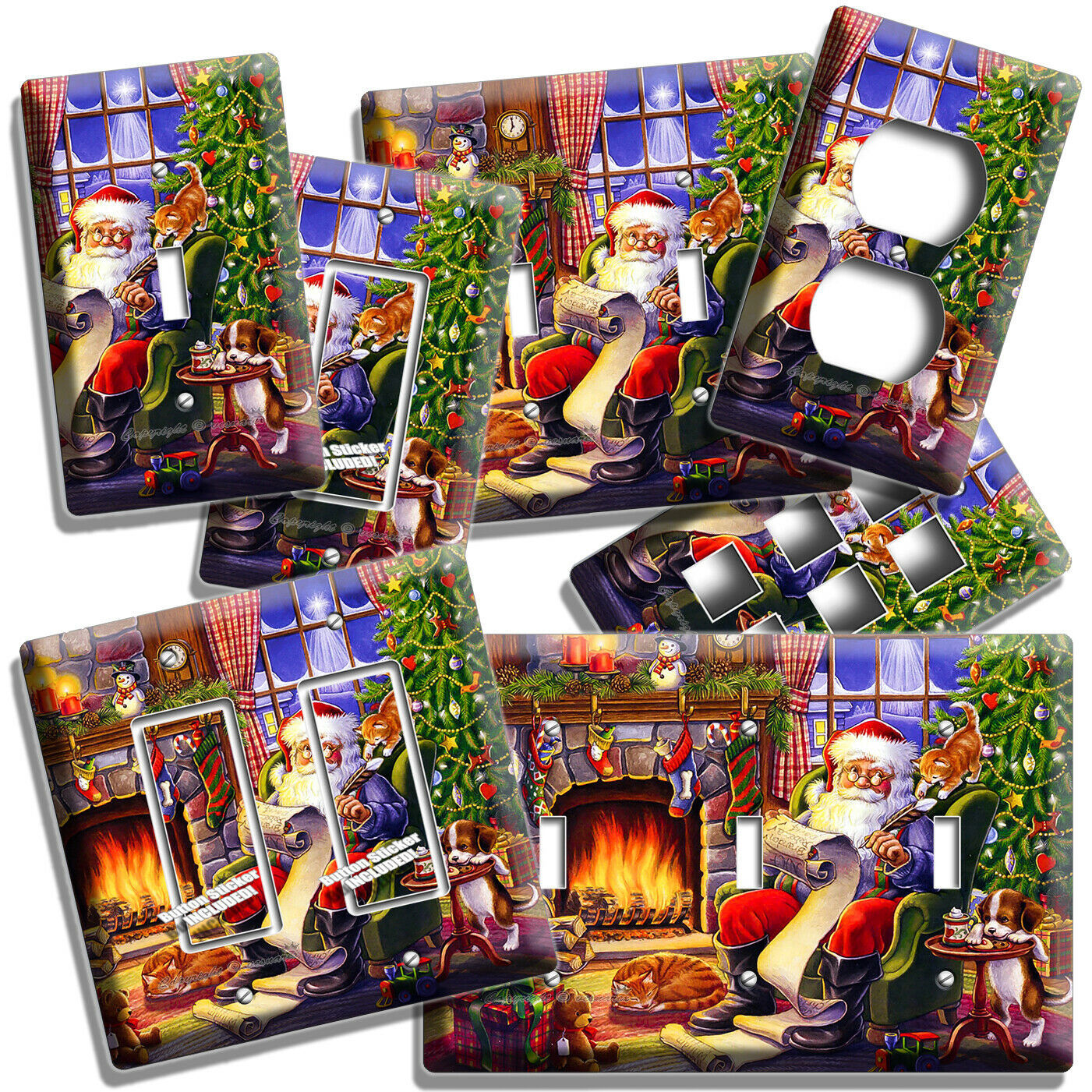 SANTA CLAUS RETRO CHRISTMAS TREE FIREPLACE LIGHT SWITCH OUTLET WALL PLATES DECOR - $17.99 - $28.99