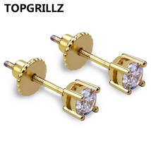 TOPGRILLZ Hip Hop New Fashion Bling Earring Gold/Silver Color Micro Pave 4mm CZ  - £10.95 GBP