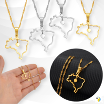 Brazil Heart Map Necklace, Brasil-Shaped Pendant, Gift For Brazilian Gir... - £13.83 GBP
