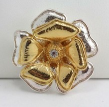 Vintage Costume Jewelry Gold &amp; Silver Tone Metal Rhinestone AAi Floral Brooch - £10.80 GBP