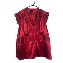 Torrid Satin Red Ruffle Button Blouse Top Pleat Cap Slv Women Sz 4X Valentine - £16.55 GBP