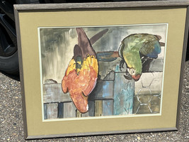 Signed Original Watercolor Painting Of The Two Parrots By Paul Gould &#39;67 - £399.67 GBP