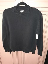 Daily Ritual Women&#39;s Ling-Sleeve Crewneck Sweater, Black Size XS - £14.38 GBP