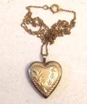 Princess Pride Heart Locket VTG Etched 1/20 14 KGF Pendant 18&quot; Chain Necklace - £38.25 GBP