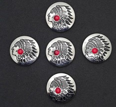 Southwest Native Style Chief Concho  / Conchos Red Bead 1 3/16&quot; Five Count  - $9.99