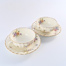 Royal Worcester Roanoke Bone China Cream Soup Bowels / Cups + Saucers set of 2 - £11.13 GBP