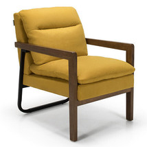 Single Sofa Chair with Extra-Thick Padded Backrest and Seat Cushion-Yellow - Co - £233.31 GBP