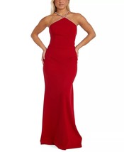 NIGHTWAY Women&#39;s Embellished Ruched Halter Gown Red Size 8 $159 - £30.79 GBP