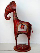 Elephant Figure Iron Wrought Hand Painted Ethnic Bell Statue Sculpture 16&quot; Long - £49.10 GBP