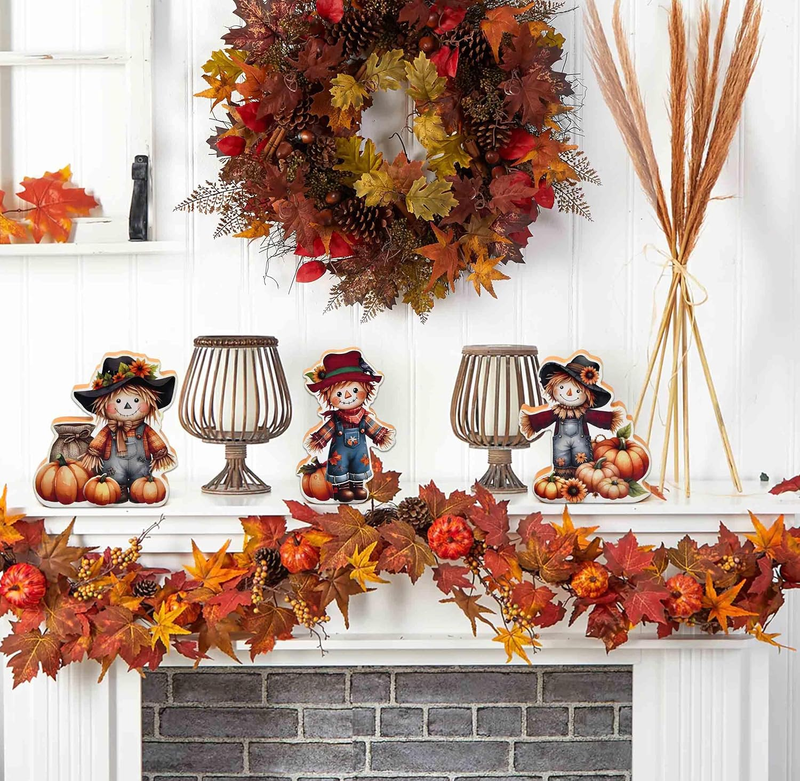 Thanksgiving Scarecrow Wooden Decor Set of 3 Fall Tiered Tray Autumn Table Cente Item image 6